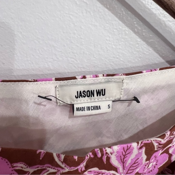 NWT Jason Wu One-shoulder A-line Floral Puff-sleeve Mini Dress, Pink/Brown, S - Picture 5 of 13